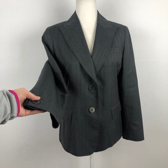 Lafayette 148 Office Siren Pinstripe Gray 100% Wool Blazer Jacket 8P - Picture 2 of 14